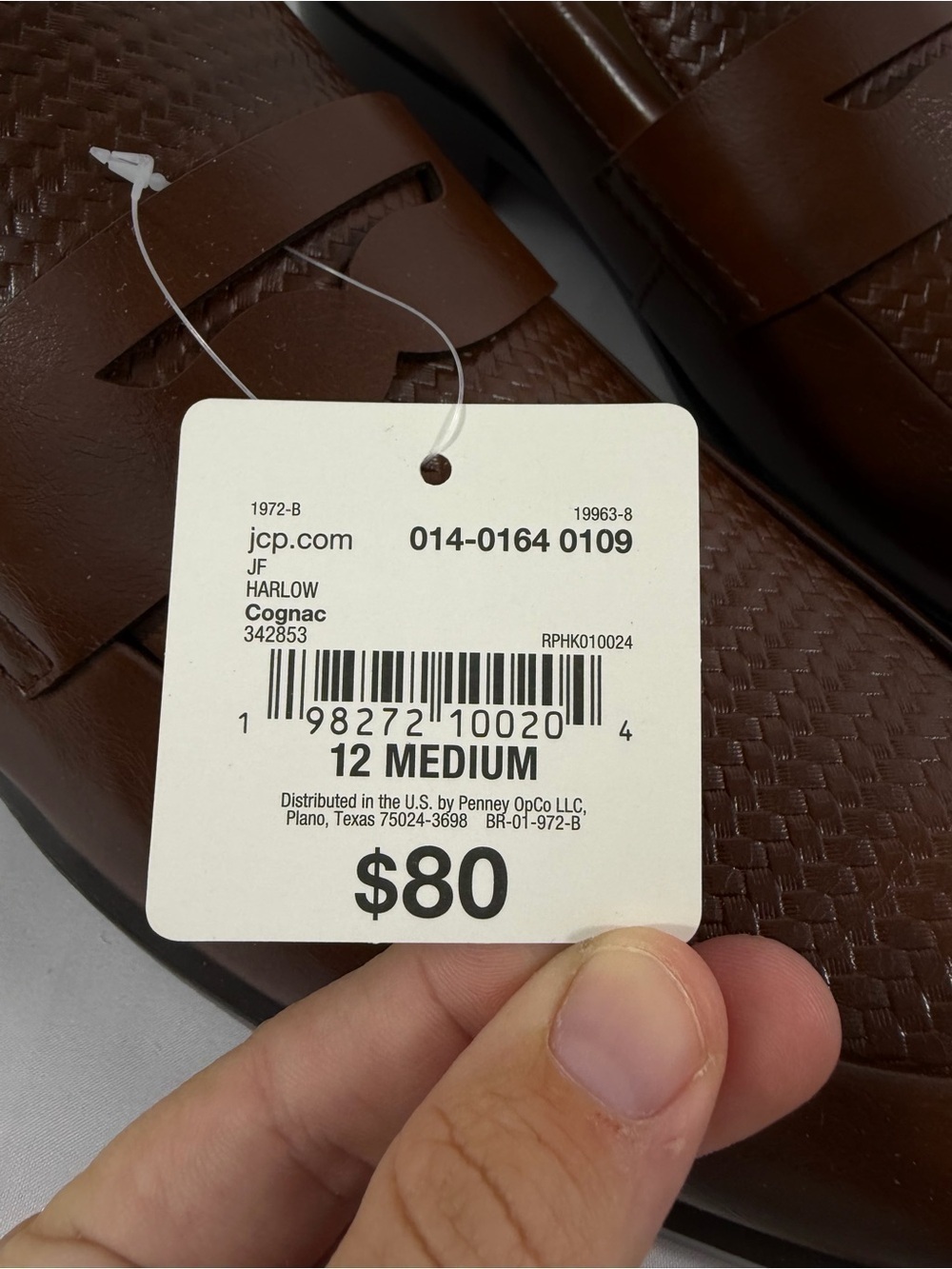 NWT j.ferrar Men's Size 12 Cognac Brown Textured Penny Loafers - Picture 3 of 9